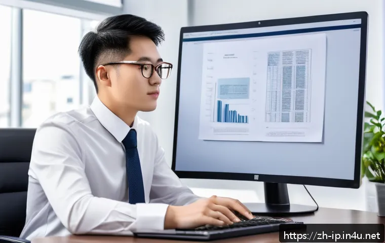 지적재산권 취업 성공 사례 - A professional patent agent in a modern office setting, reviewing detailed technical patent document...
